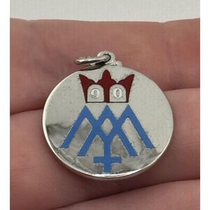 Vintage Creed Sterling Silver Enamel Religious Crown Cross‎ Pendant